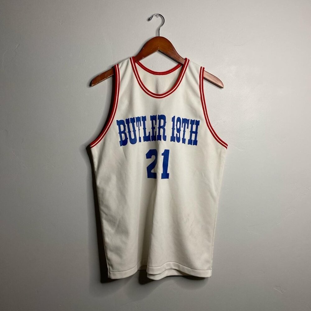 Vintage Butler 19th #21 white red and blue jersey about a size medium